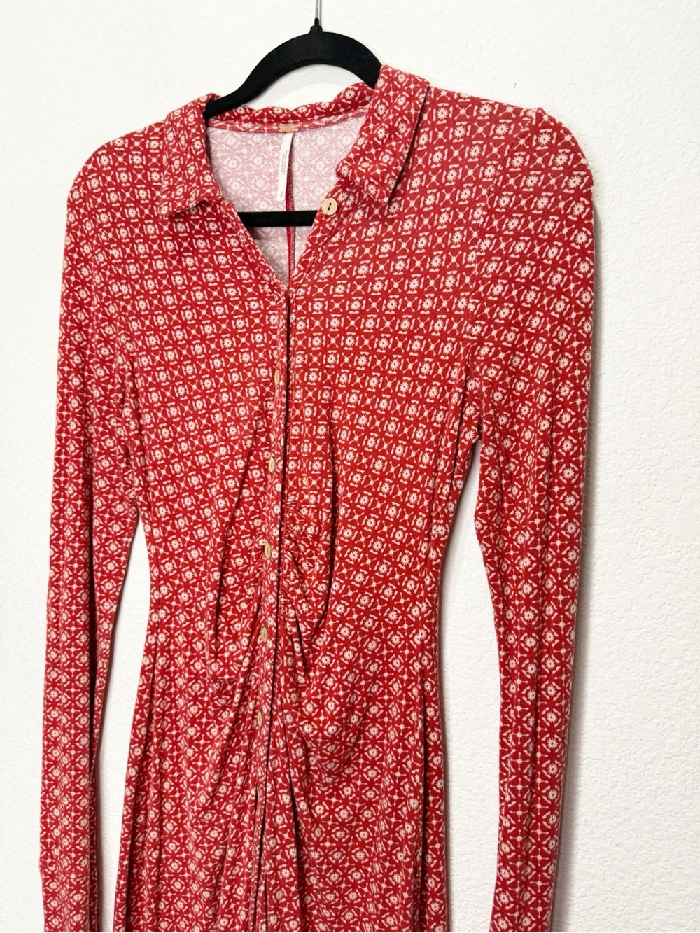 Free People Shayla Mini Dress Collar Button Up Ruched - Picture 6 of 10
